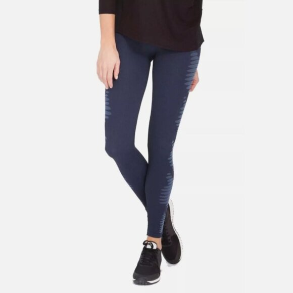 SPANX Seamless Aztec Stripe Leggings Womens Size Large Navy Blue Compression - Picture 2 of 8